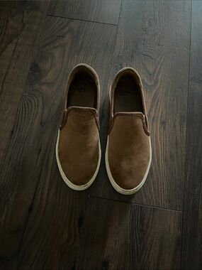 UGG Brown Suede Slip-On Shoes with White Soles